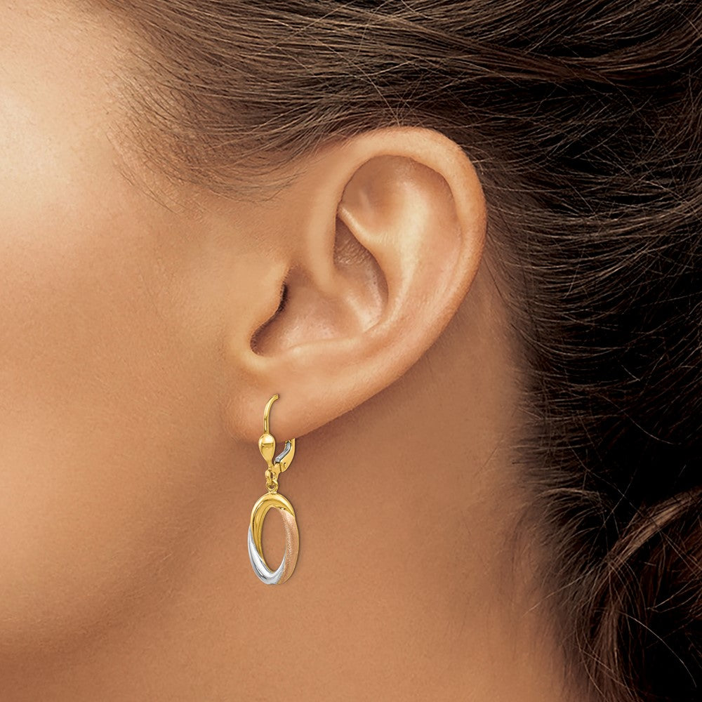 Two-tone Dangle Leverback Earrings in 14k Yellow & White Gold
