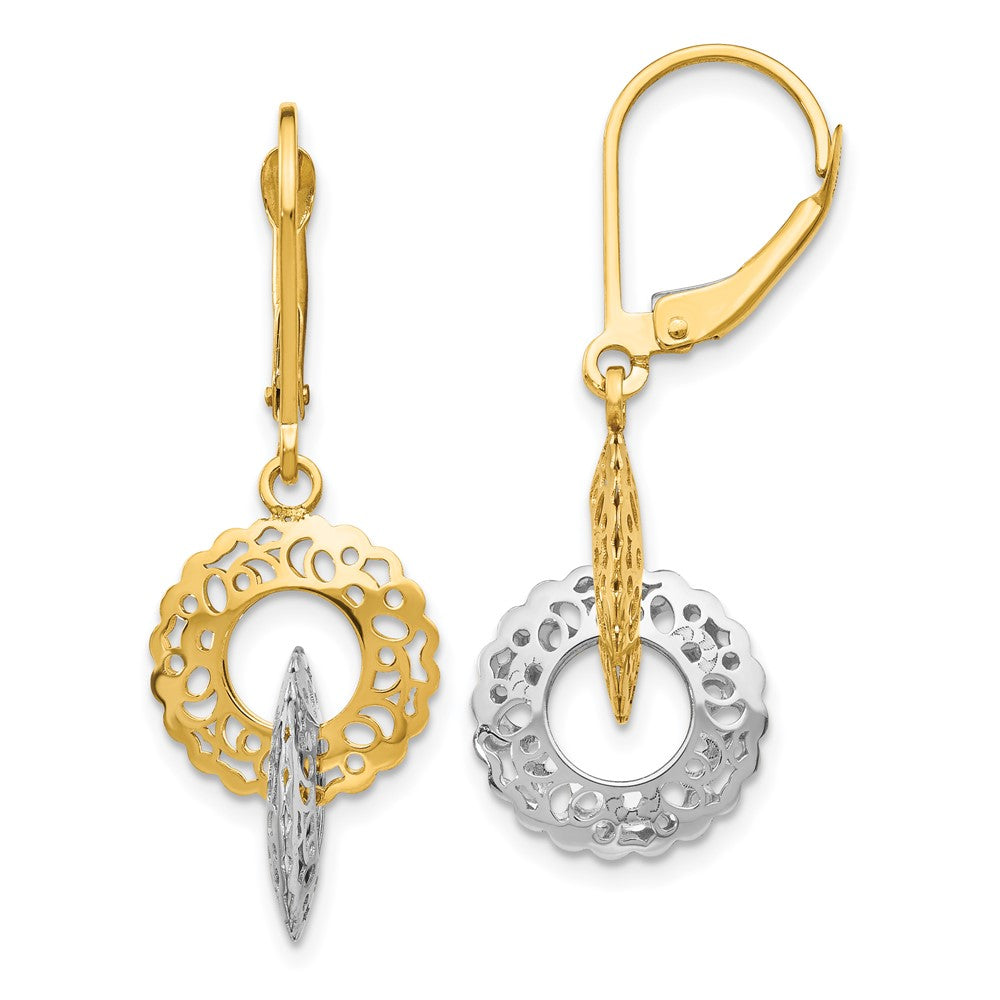 Two-tone Dangle Leverback Earrings in 14k Yellow & White Gold