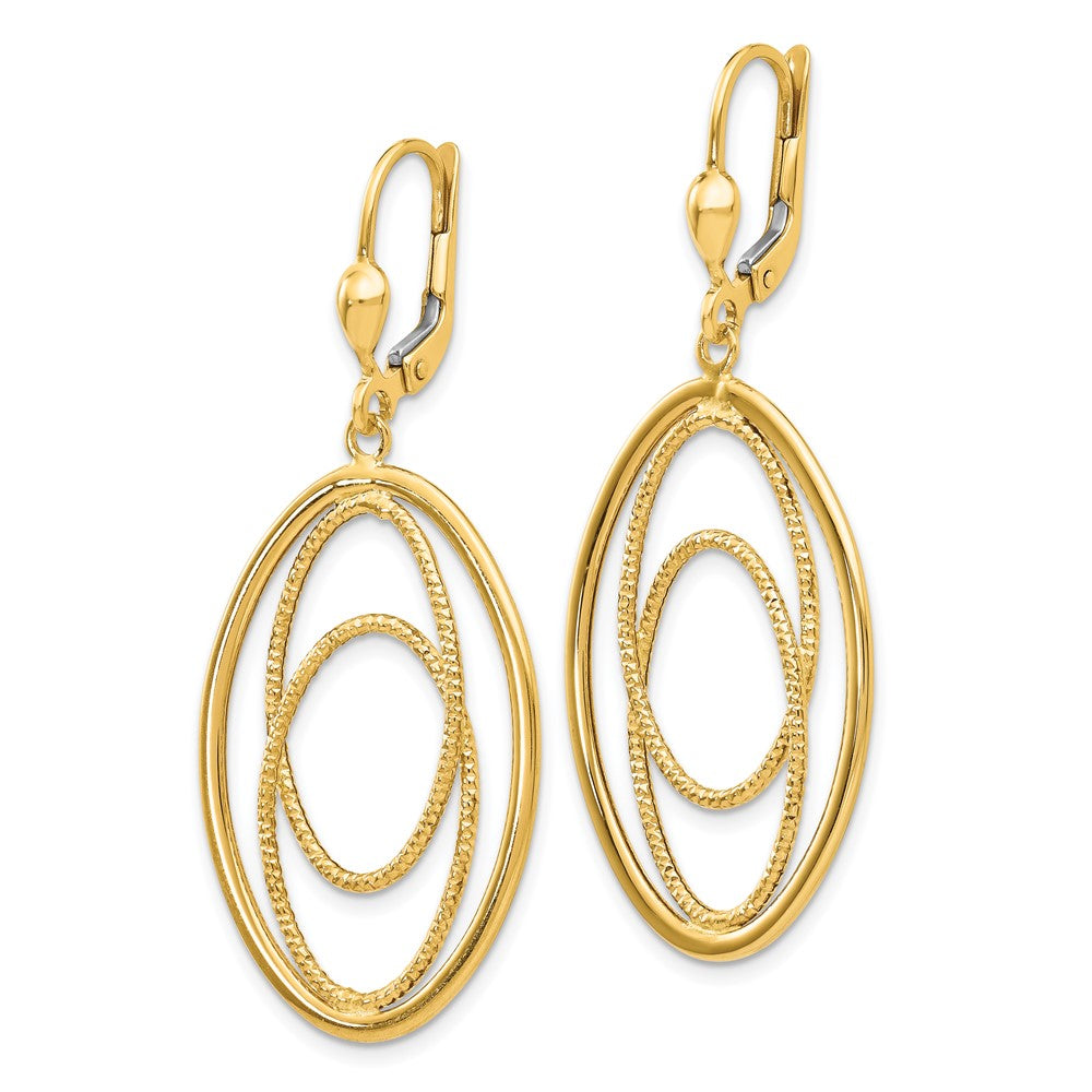 14k Gold Textured & Polished Dangle Leverback Earrings