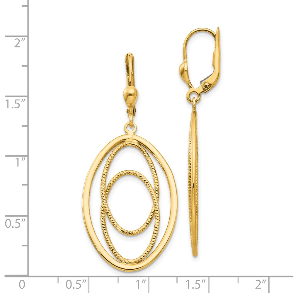 14k Gold Textured & Polished Dangle Leverback Earrings