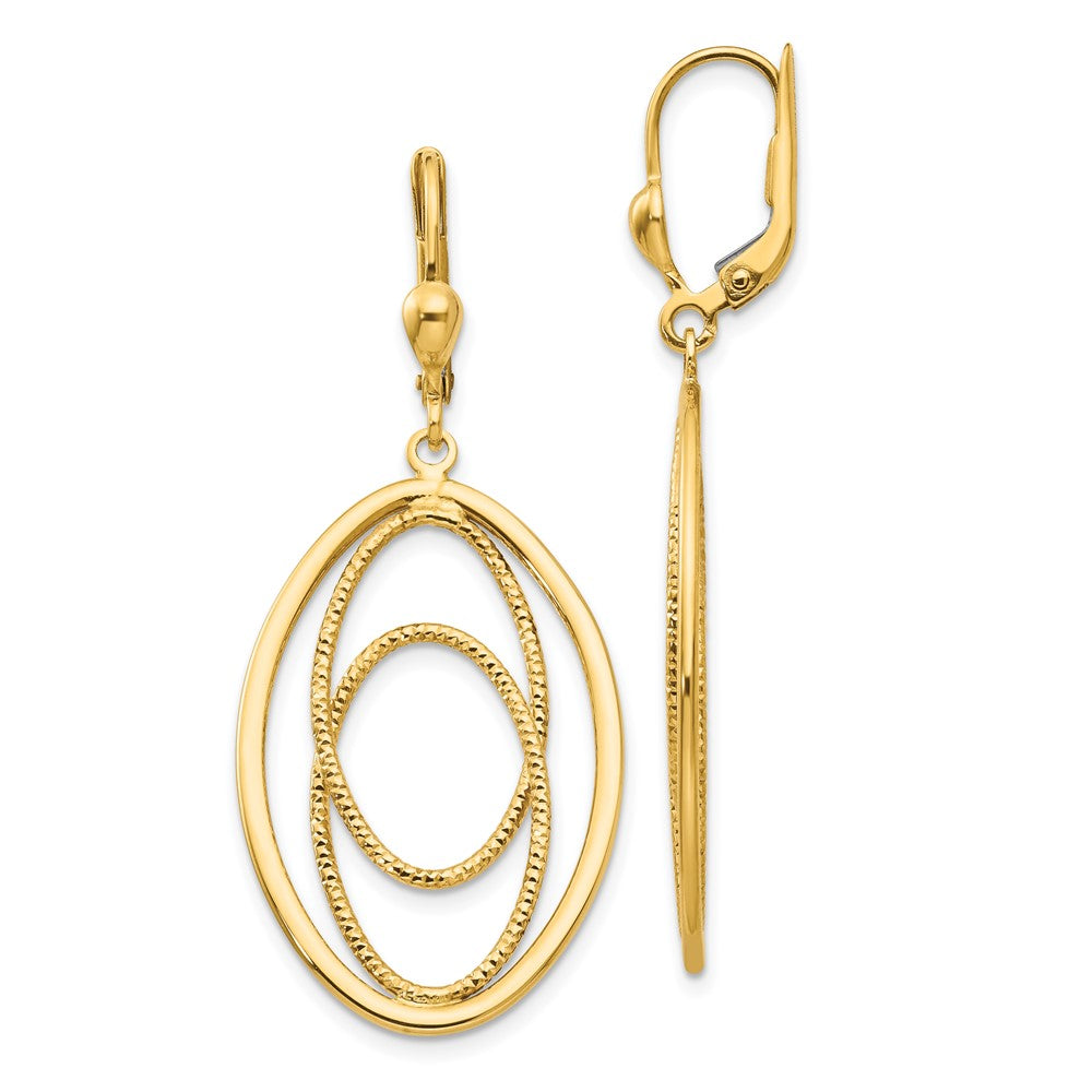 14k Gold Textured & Polished Dangle Leverback Earrings