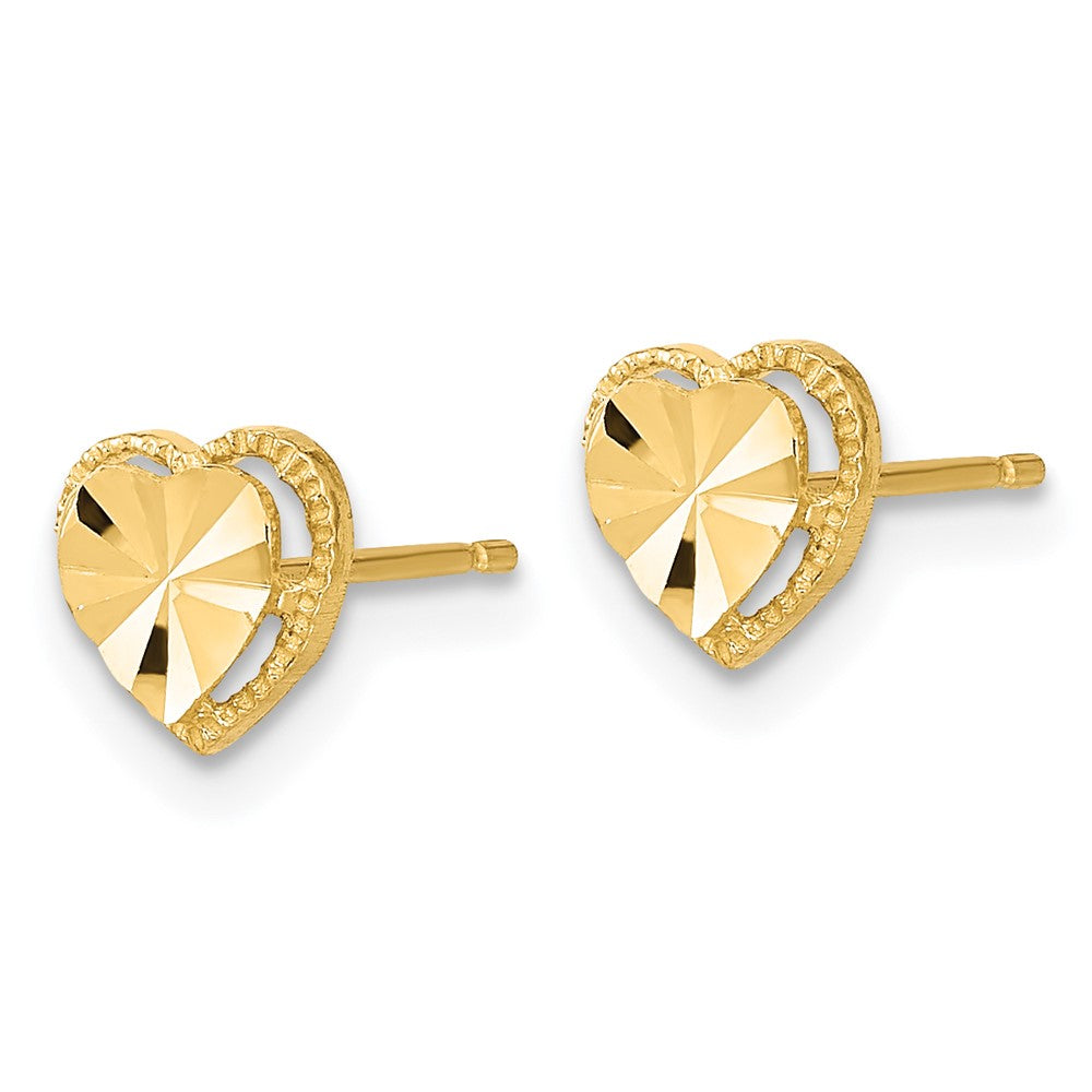Polished Diamond-cut Heart Post Earrings in 14k Yellow Gold