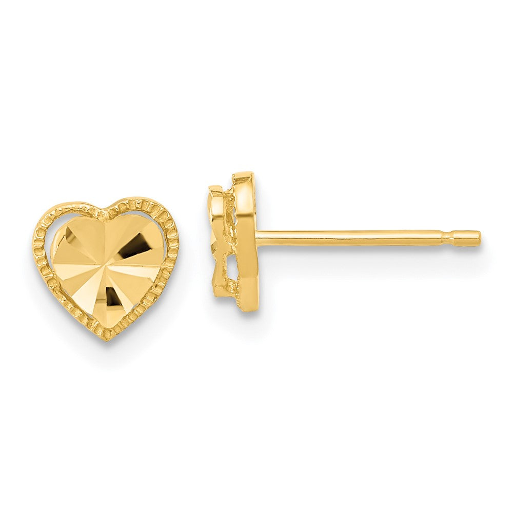 Polished Diamond-cut Heart Post Earrings in 14k Yellow Gold