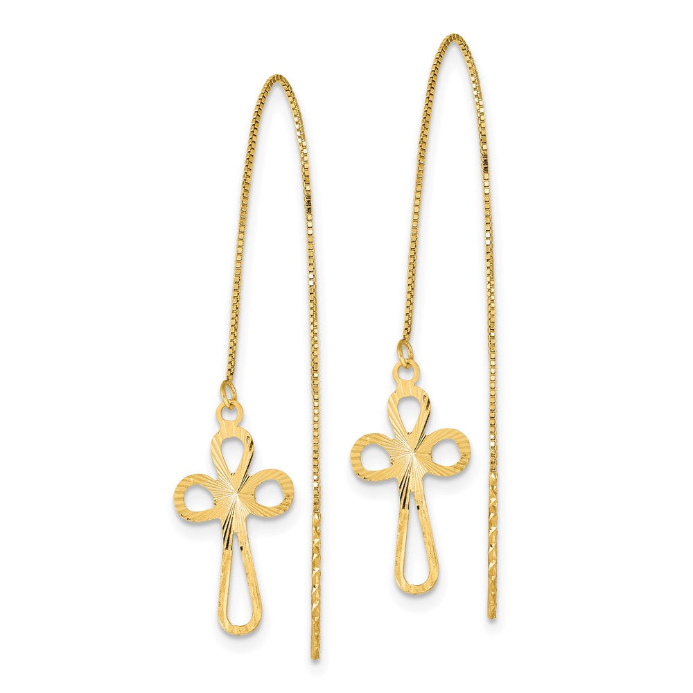 Polished Diamond-cut Box Chain w/ Cross Threader Earrings in 14k Yellow Gold