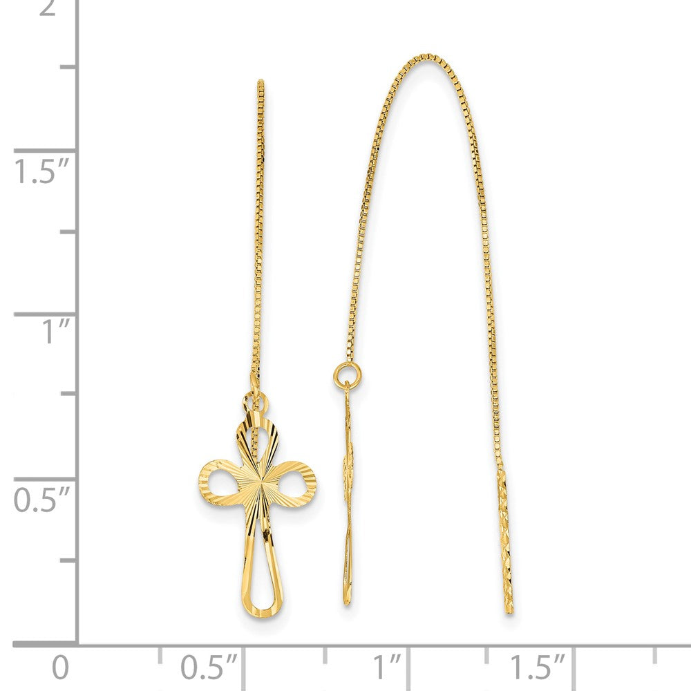 Polished Diamond-cut Box Chain w/ Cross Threader Earrings in 14k Yellow Gold