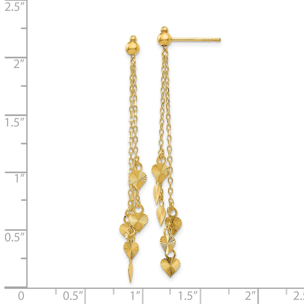 Diamond Cut Heart Post Dangle Earrings in 14k Yellow Gold