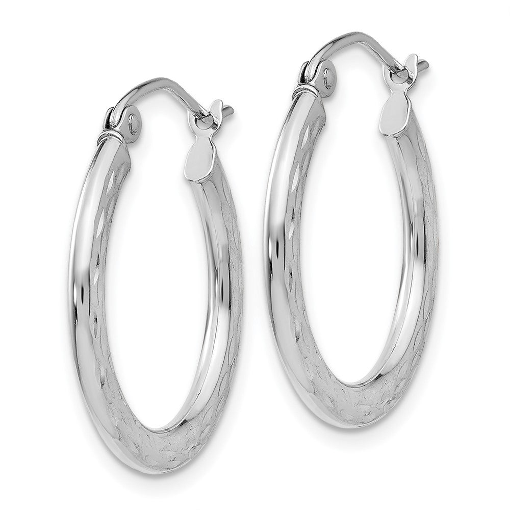Diamond-cut 2.5x20mm Hollow Hoop Earrings in 14k White Gold