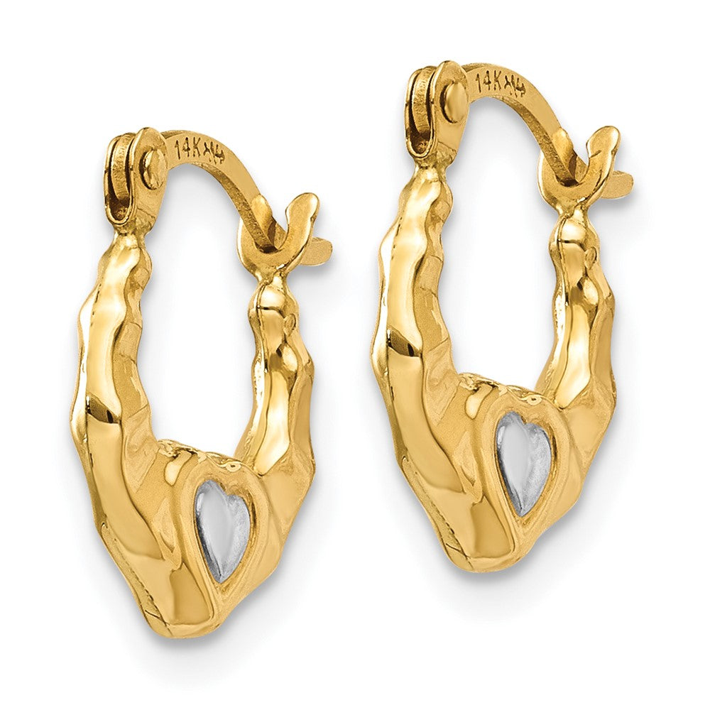 Heart Hollow Hoop Earrings in Rhodium-Plated 14k Yellow Gold