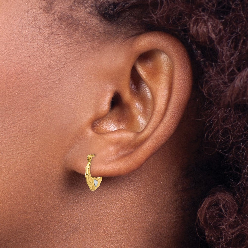 Heart Hollow Hoop Earrings in Rhodium-Plated 14k Yellow Gold
