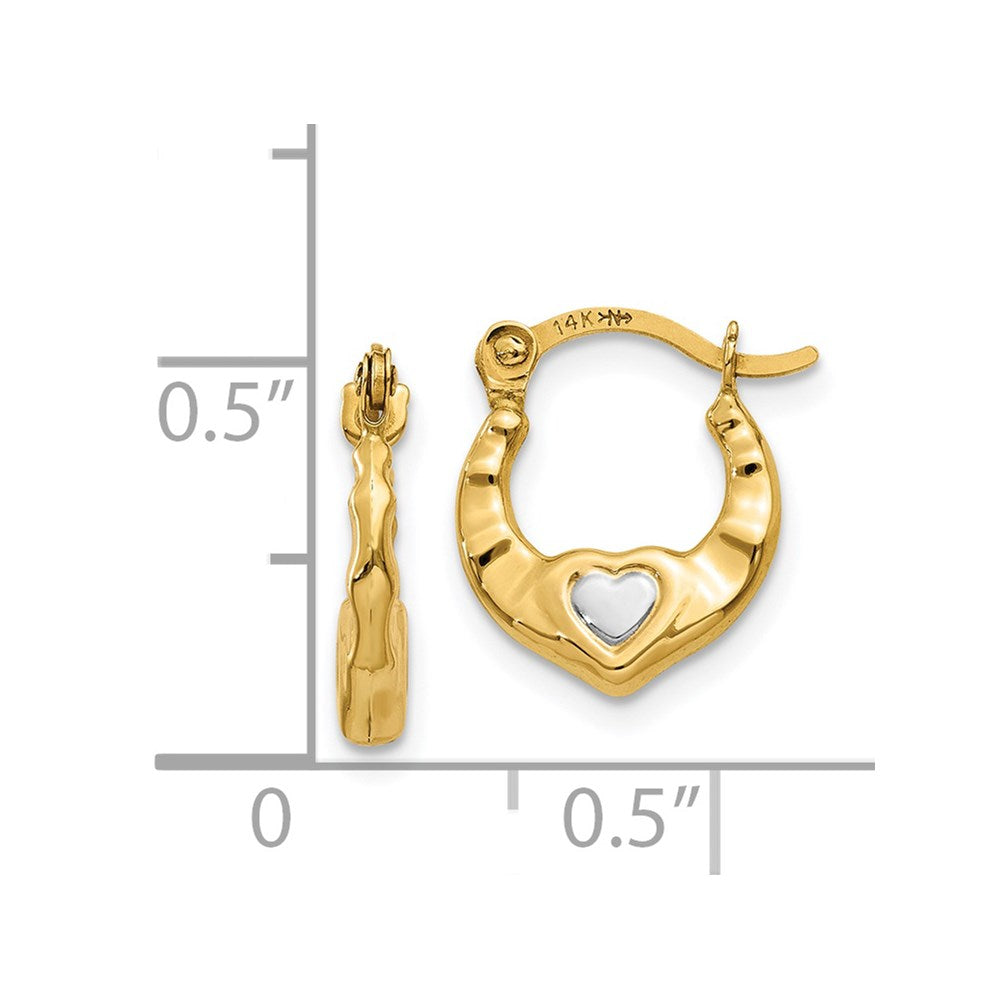 Heart Hollow Hoop Earrings in Rhodium-Plated 14k Yellow Gold
