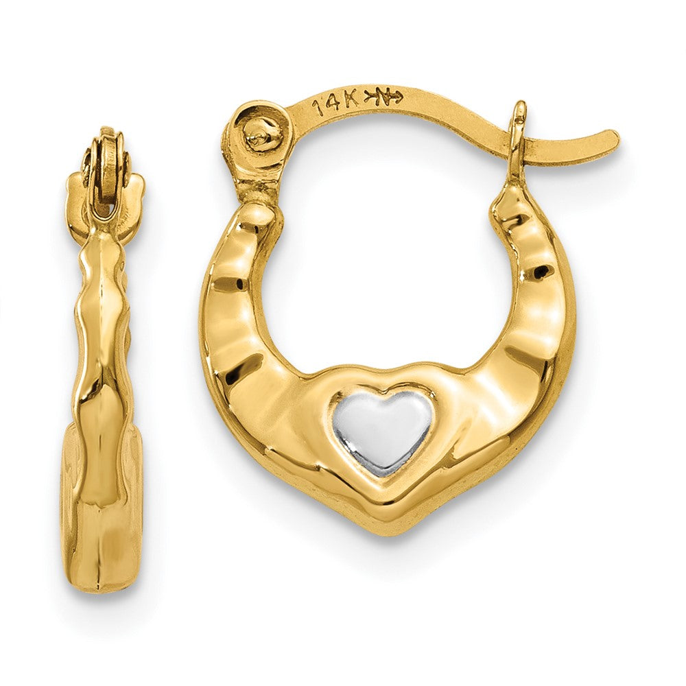 Heart Hollow Hoop Earrings in Rhodium-Plated 14k Yellow Gold