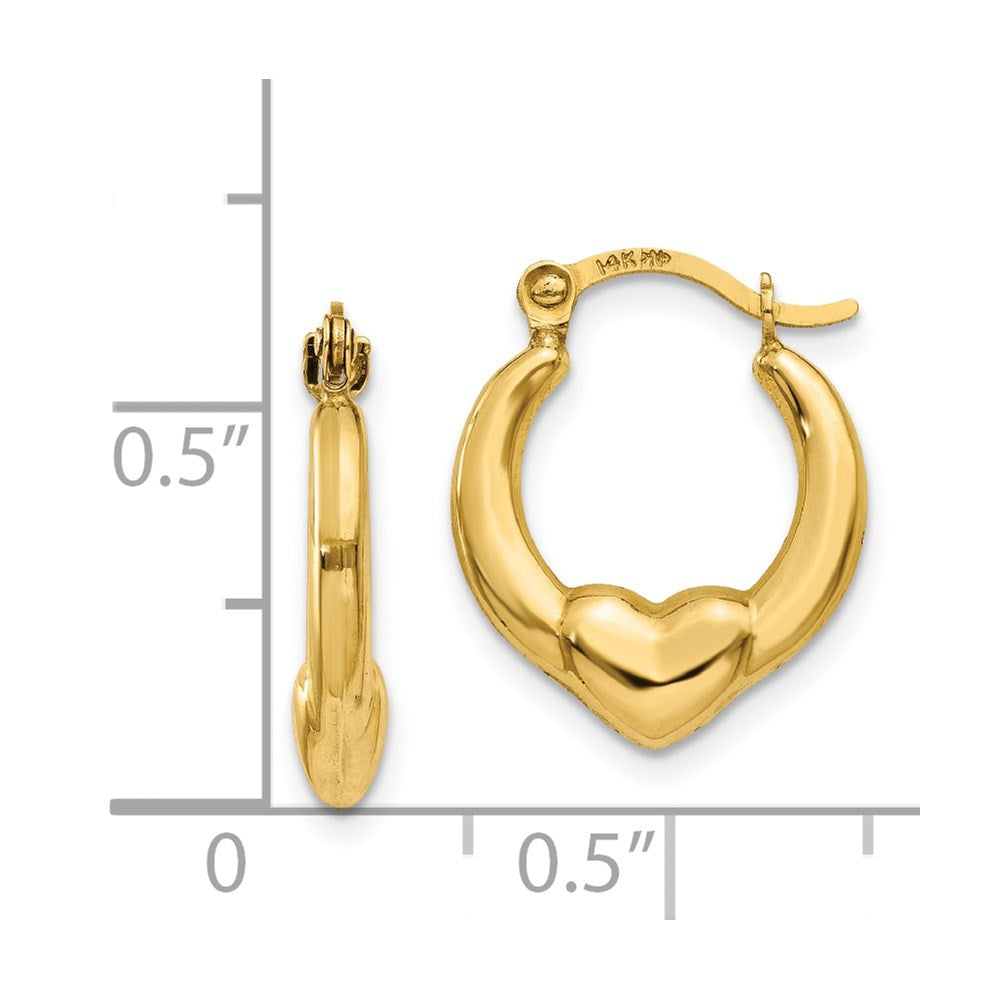 Hollow Heart Hoop Earrings in 14k Yellow Gold