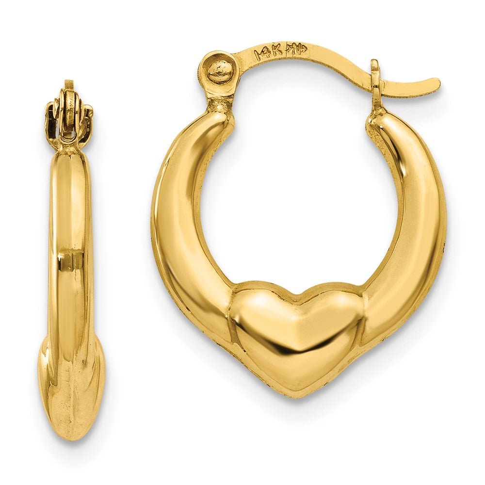 Hollow Heart Hoop Earrings in 14k Yellow Gold