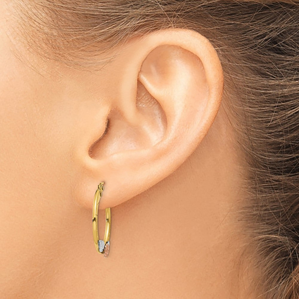 14k Yellow & Rose Gold w/ Rhodium Diamond Cut Flower Hoop Earrings