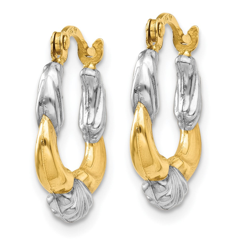 Hollow Scalloped Hoop Earrings in Rhodium-Plated 14k Yellow Gold