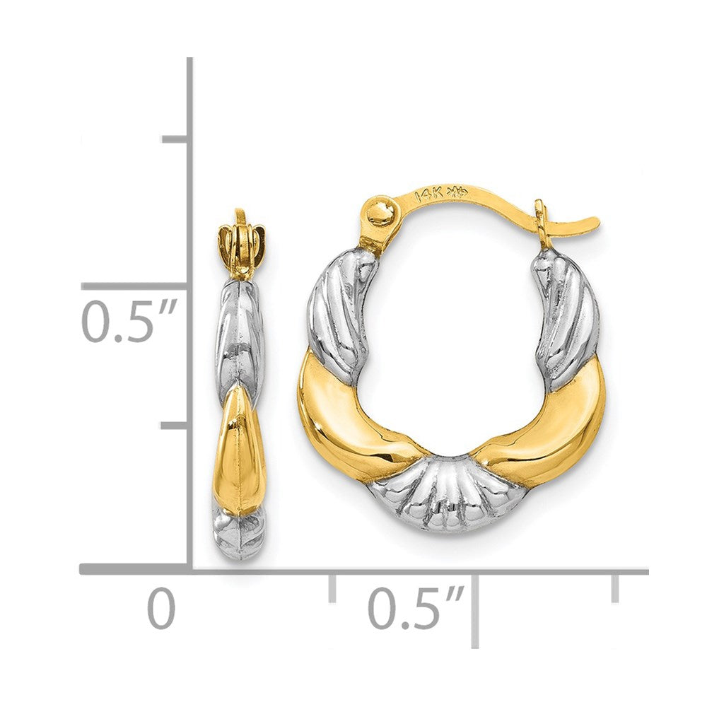 Hollow Scalloped Hoop Earrings in Rhodium-Plated 14k Yellow Gold