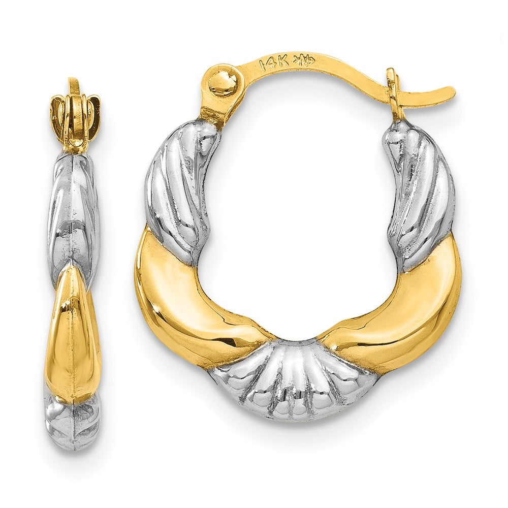 Hollow Scalloped Hoop Earrings in Rhodium-Plated 14k Yellow Gold