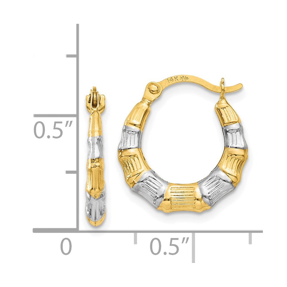 Hollow Bamboo Hoop Earrings in Rhodium-Plated 14k Yellow Gold