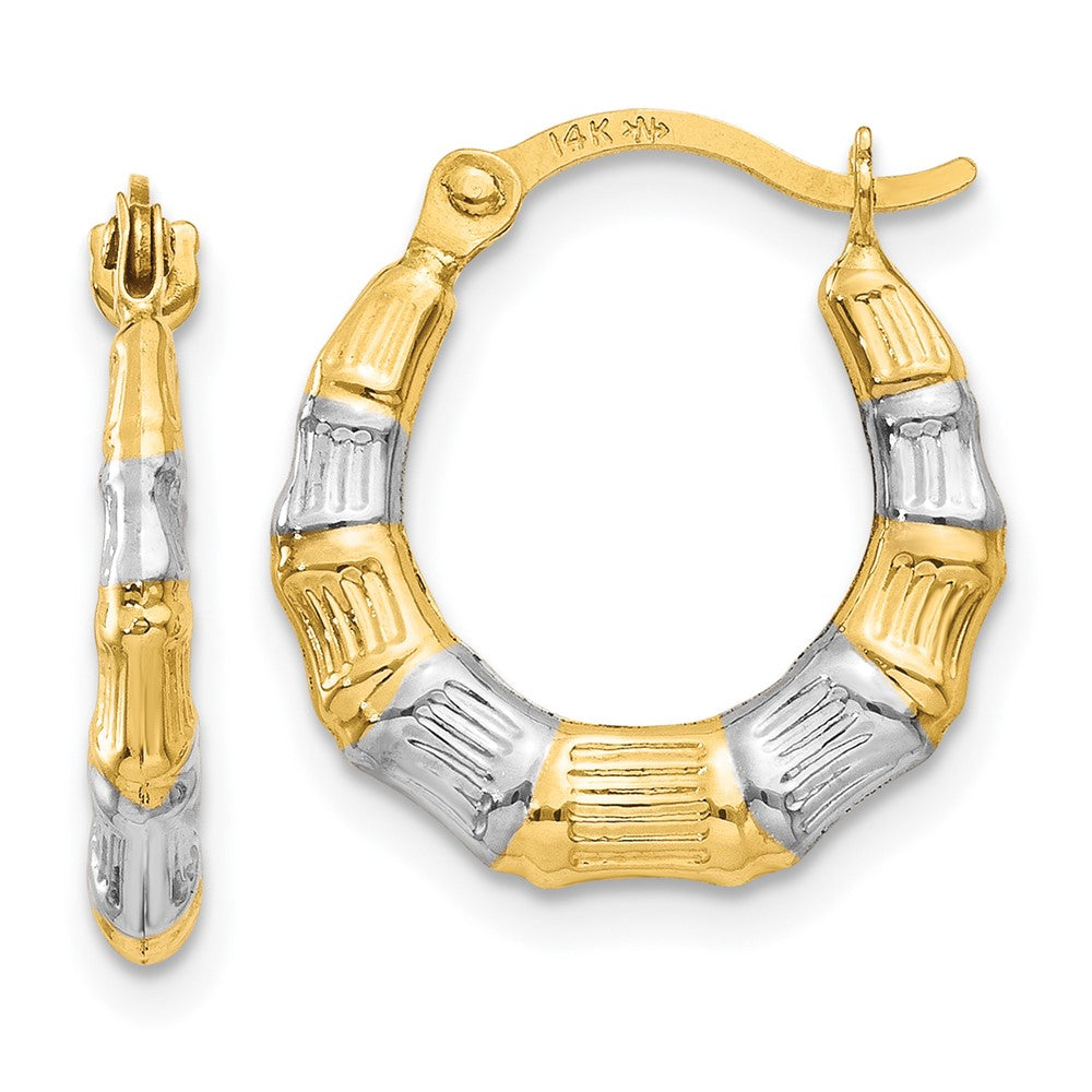 Hollow Bamboo Hoop Earrings in Rhodium-Plated 14k Yellow Gold