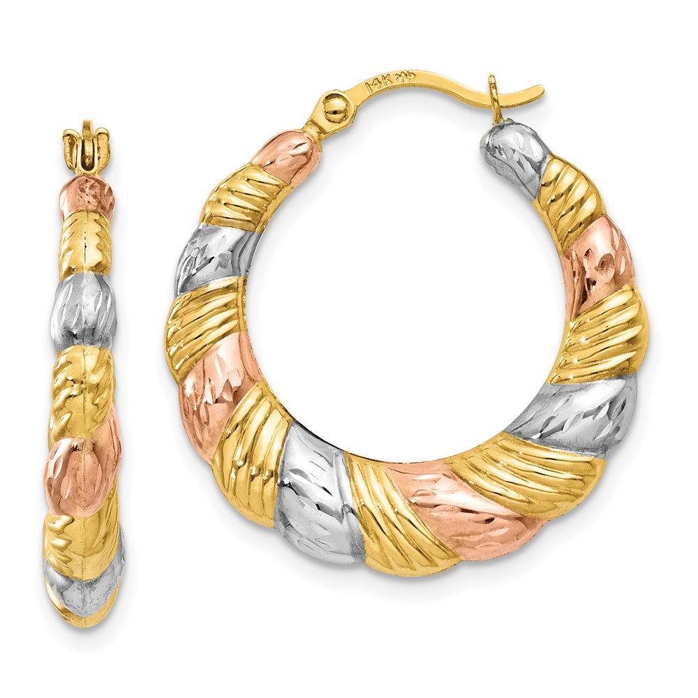 White & Rose Rhodium Hollow Scalloped Hoop Earrings in Rhodium-Plated 14k Yellow Gold