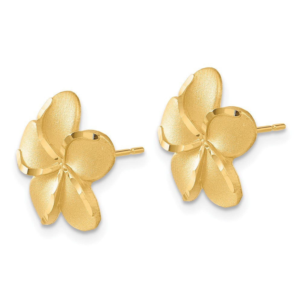 Plumeria French Wire Earrings in 14k Yellow Gold