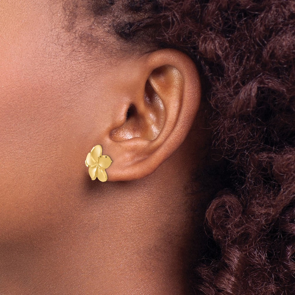 Plumeria French Wire Earrings in 14k Yellow Gold