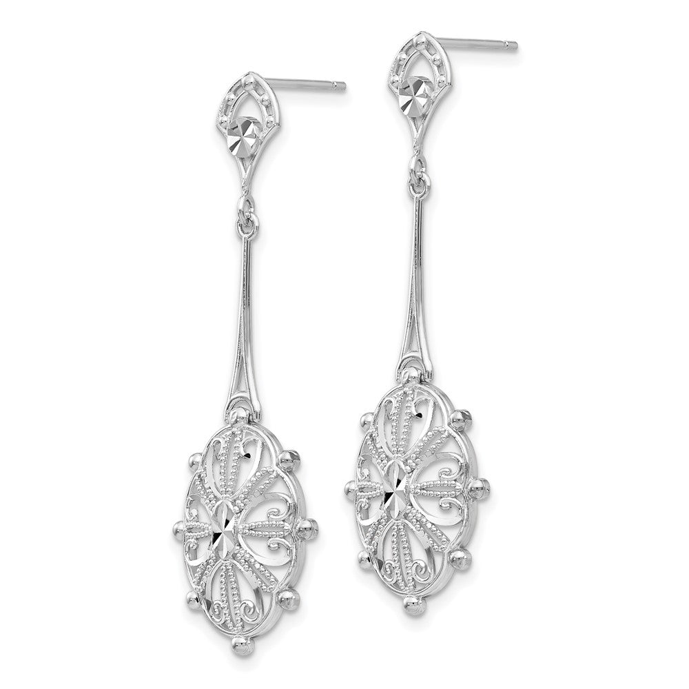 Diamond-cut Filigree Earrings in 14k White Gold