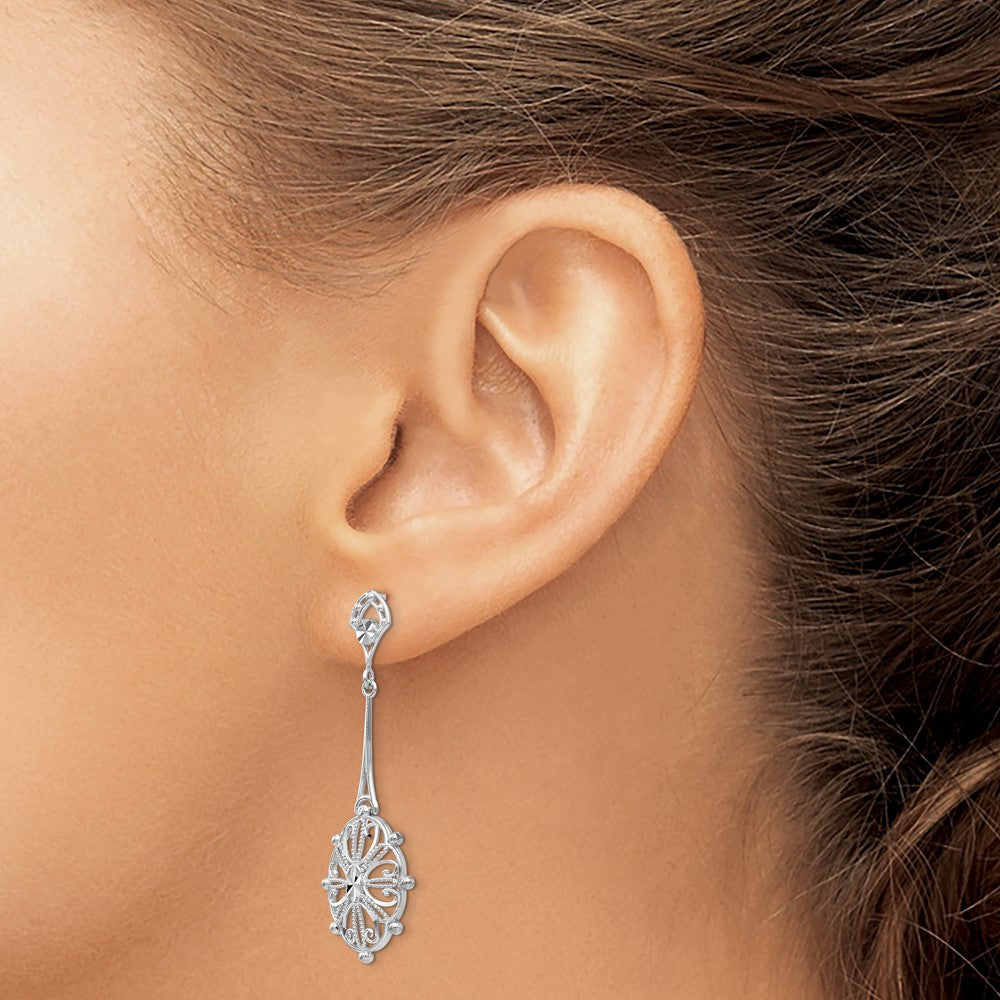 Diamond-cut Filigree Earrings in 14k White Gold