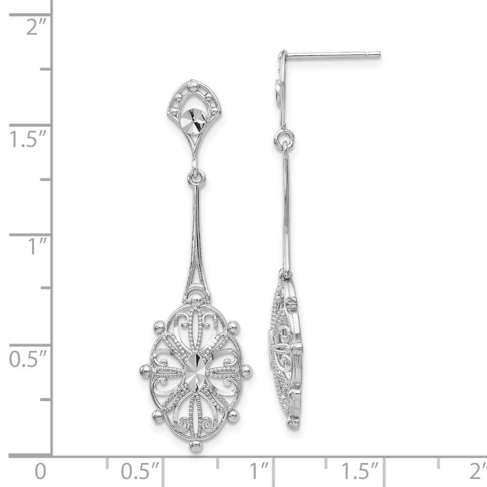 Diamond-cut Filigree Earrings in 14k White Gold