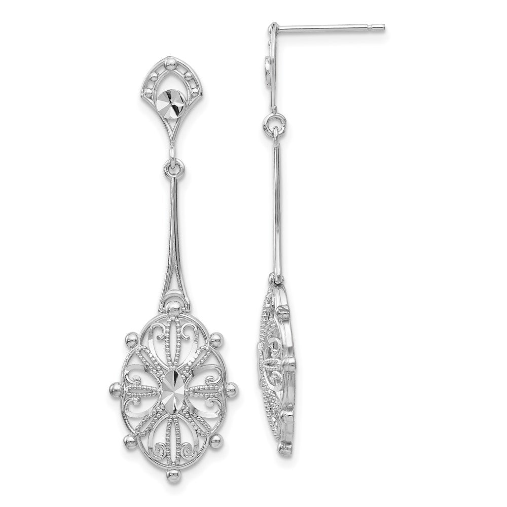 Diamond-cut Filigree Earrings in 14k White Gold