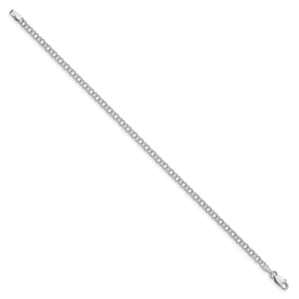 3mm Solid Double Link Charm Bracelet in 14k White Gold