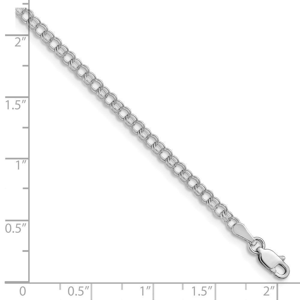 3mm Solid Double Link Charm Bracelet in 14k White Gold