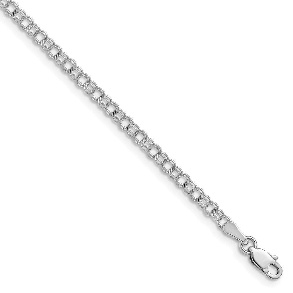 3mm Solid Double Link Charm Bracelet in 14k White Gold