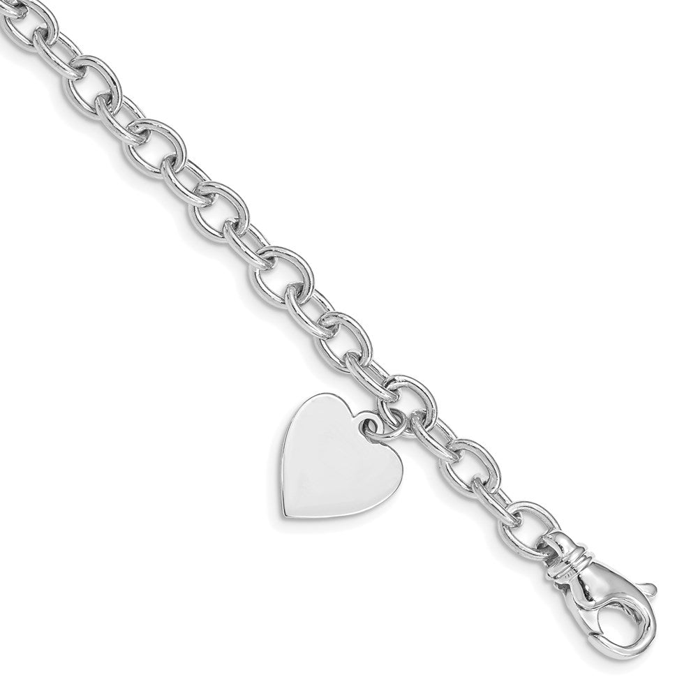 Link W/ Heart Charm Bracelet in 14k White Gold