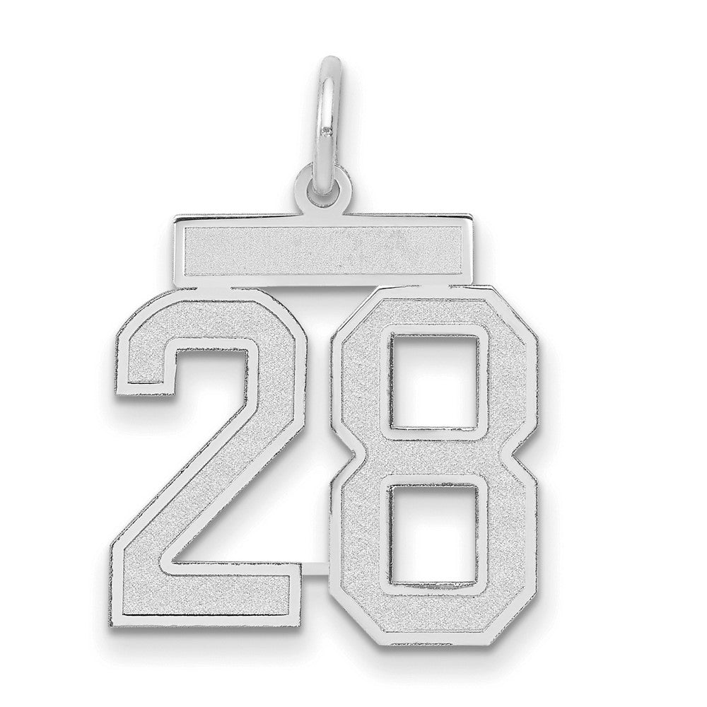 14kw Medium Satin Number 28 Charm in 14k White Gold