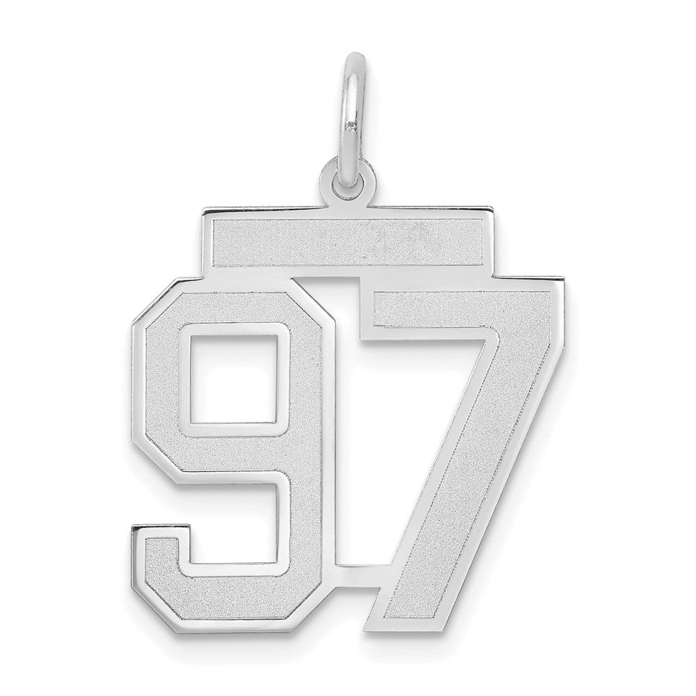 14kw Medium Satin Number 97 Charm in 14k White Gold