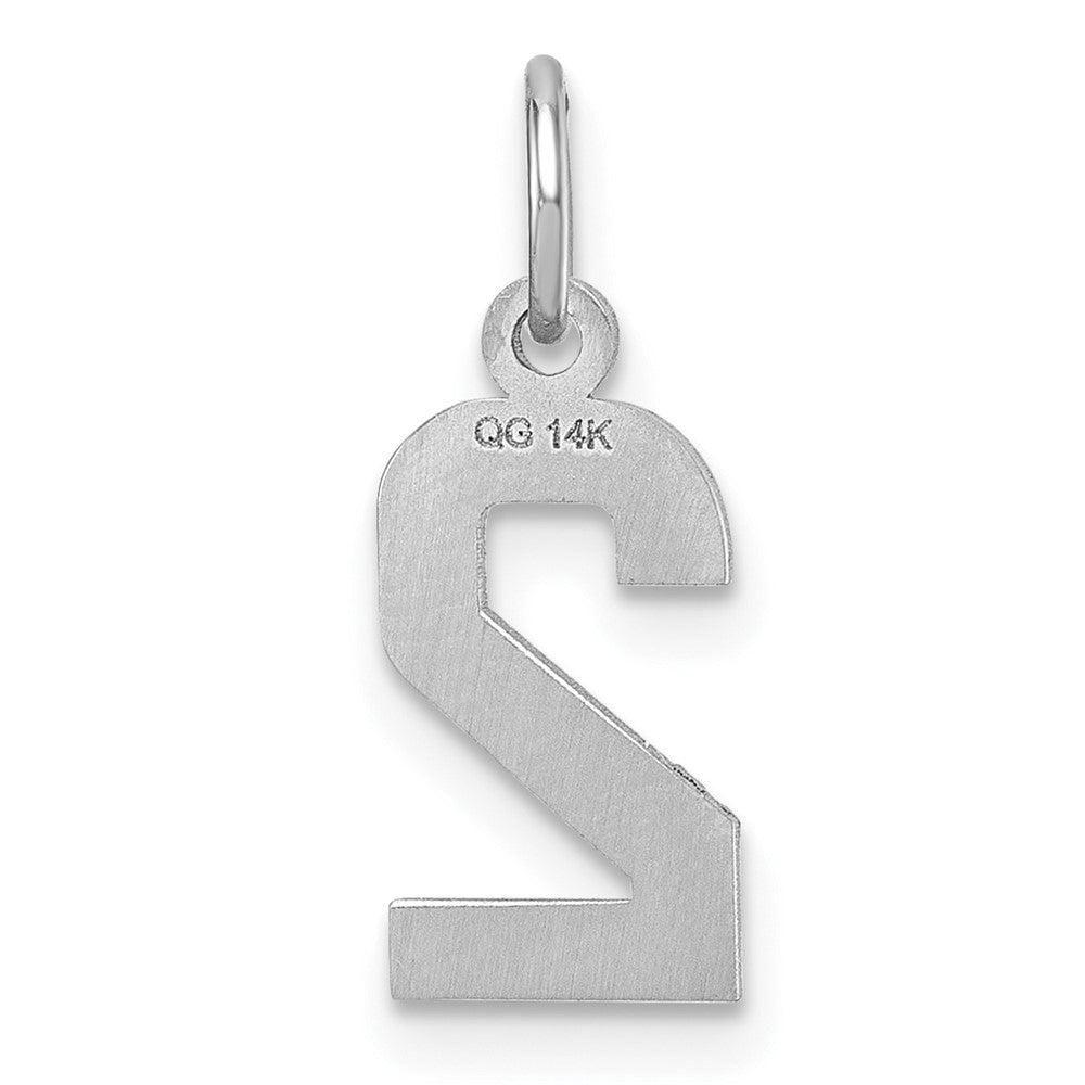 14kw Small Brushed Diamond-cut Number 2 Charm in 14k White Gold