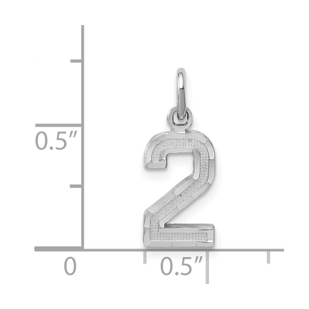 14kw Small Brushed Diamond-cut Number 2 Charm in 14k White Gold