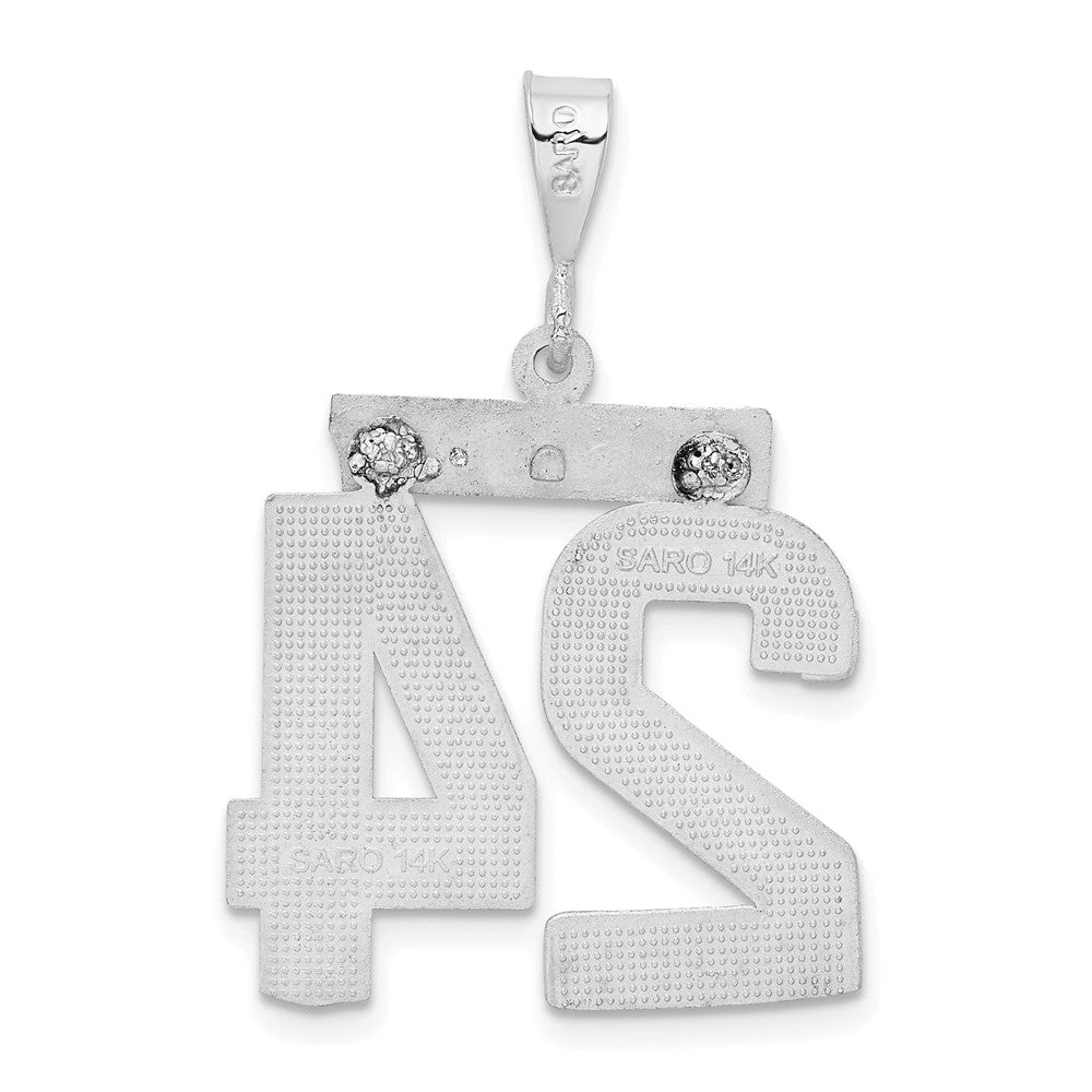 14kw Small Brushed Diamond-cut Number 24 Charm in 14k White Gold