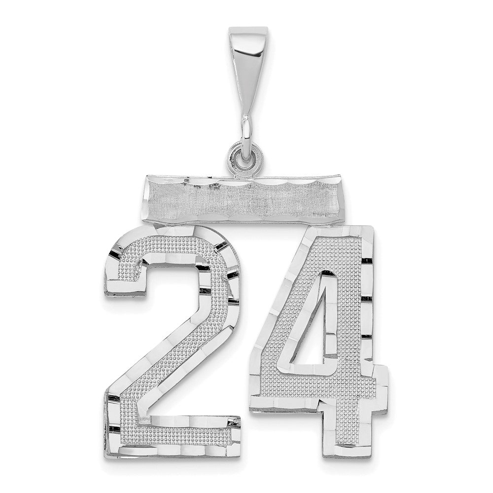 14kw Small Brushed Diamond-cut Number 24 Charm in 14k White Gold