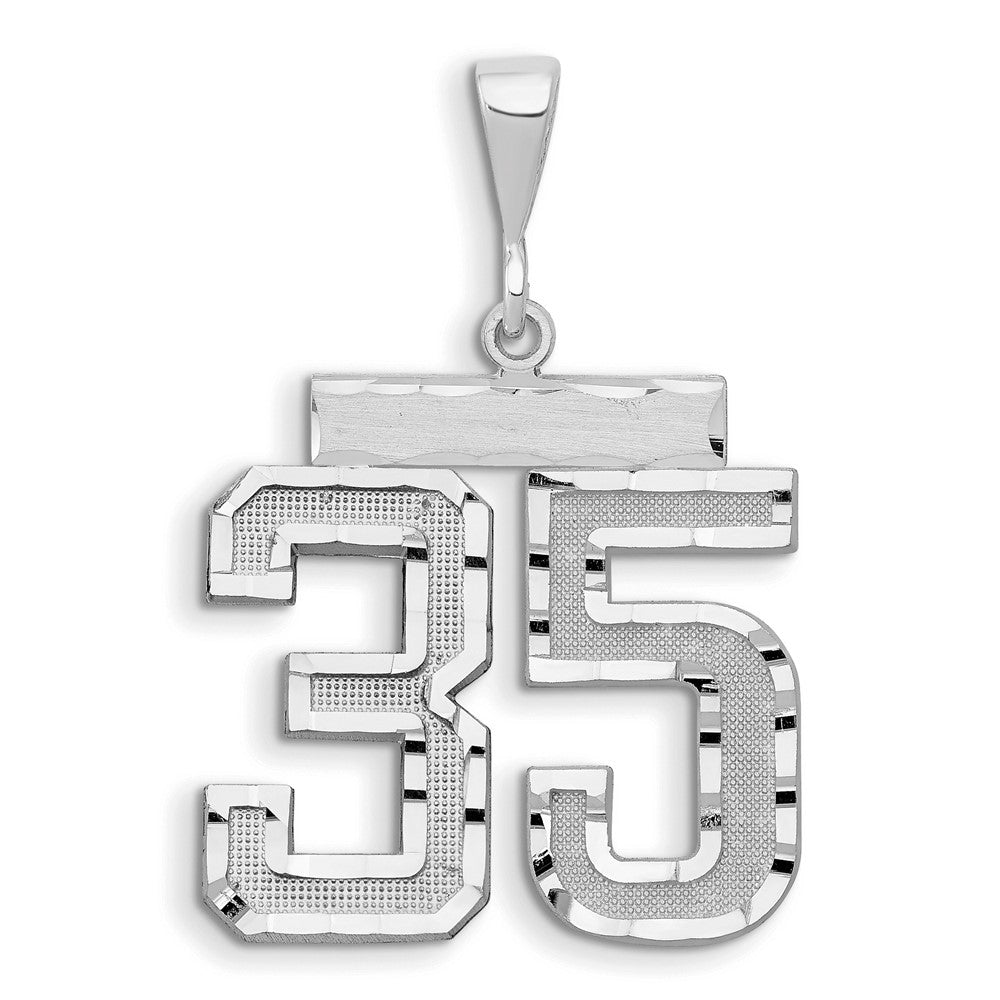 14kw Small Brushed Diamond-cut Number 35 Charm in 14k White Gold