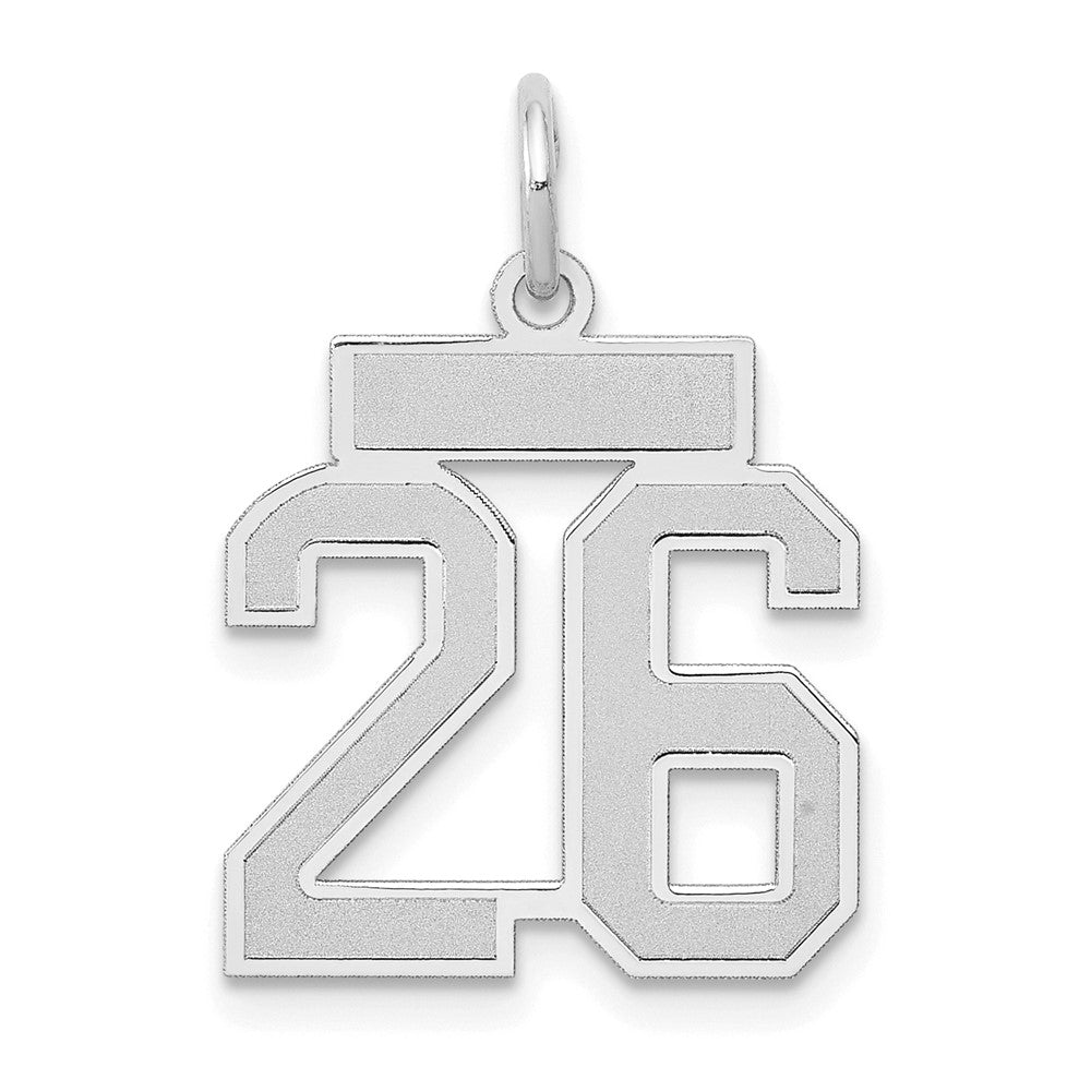 14kw Small Satin Number 26 Charm in 14k White Gold