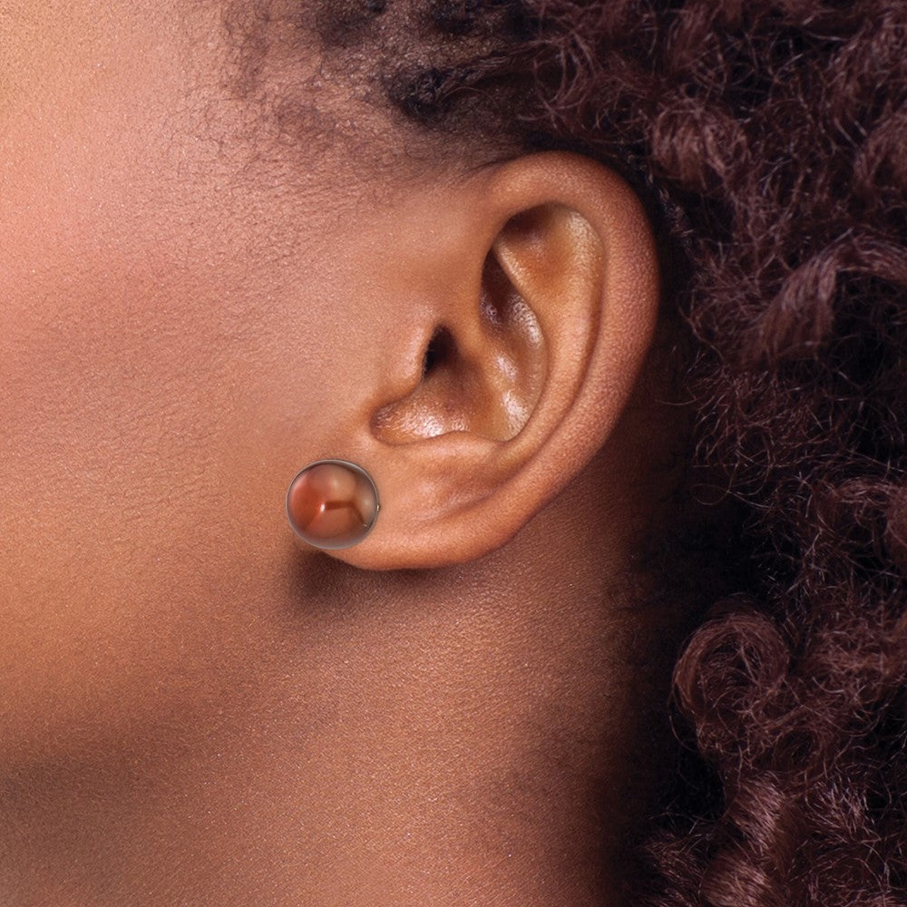 11-12mm Brown Button Freshwater Cultured Pearl Stud Post Earrings in 14k Yellow Gold