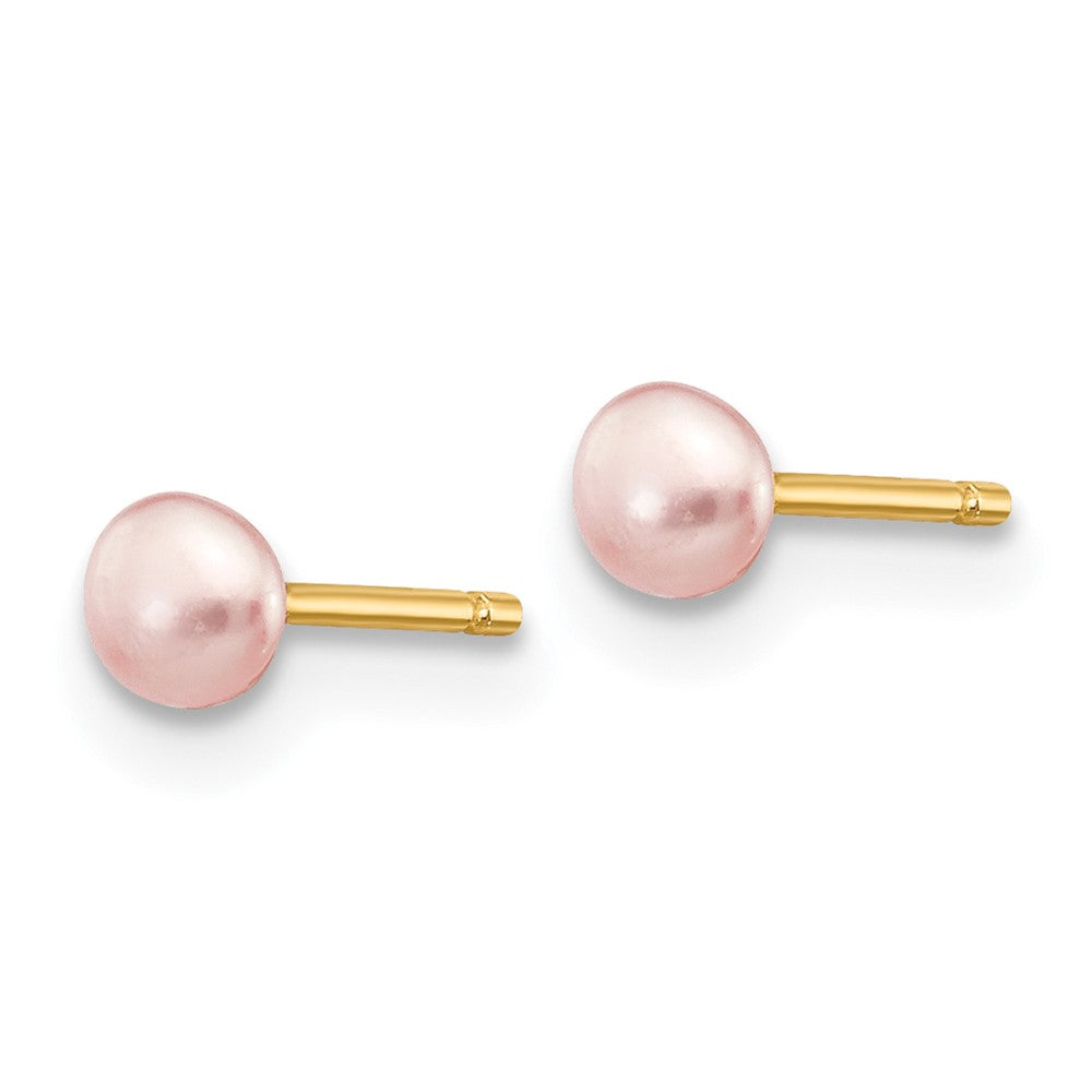 3-4mm Pink Button Freshwater Cultured Pearl Stud Post Earrings in 14k Yellow Gold