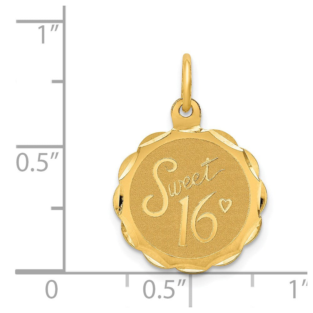 SWEET 16 Disc Charm in 14k Yellow Gold