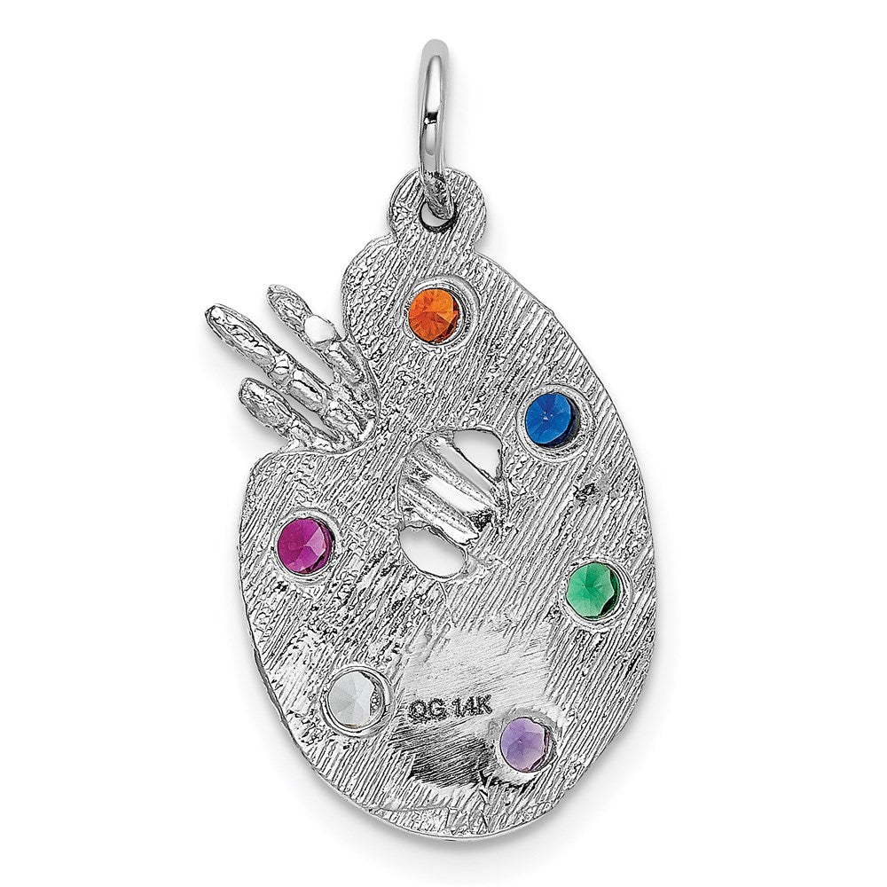Artist Palette with CZ Stones Charm in 14k White Gold