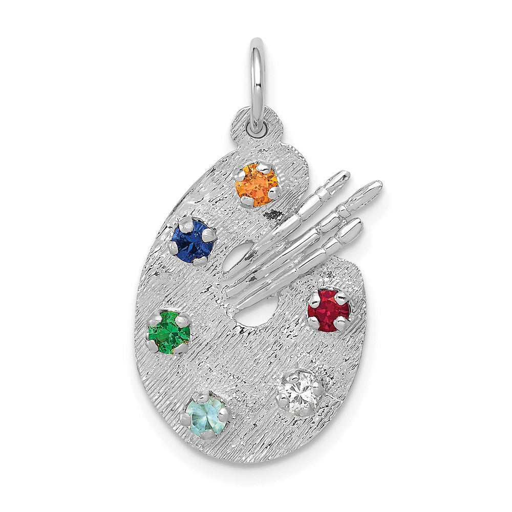Artist Palette with CZ Stones Charm in 14k White Gold