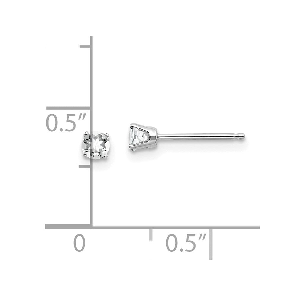 3mm White Topaz Stud Earrings in 14k White Gold