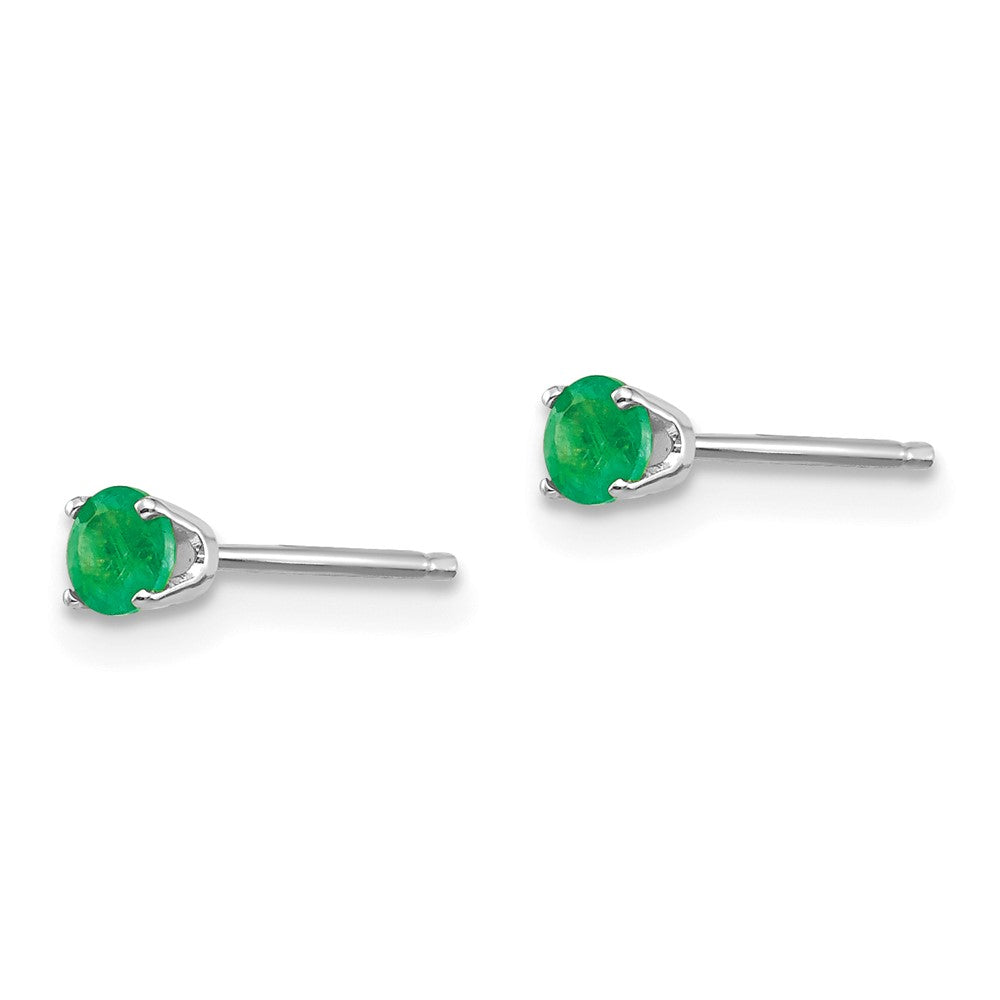 3mm Emerald Stud Earrings in 14k White Gold
