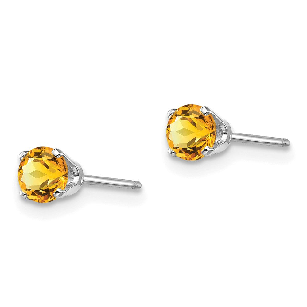 4mm Citrine Stud Earrings in 14k White Gold